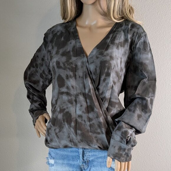 Rails Tops - Rails Blouse Women's Large Slate Hillary Crossover Snap Tie-Dye Long Sleeve Top